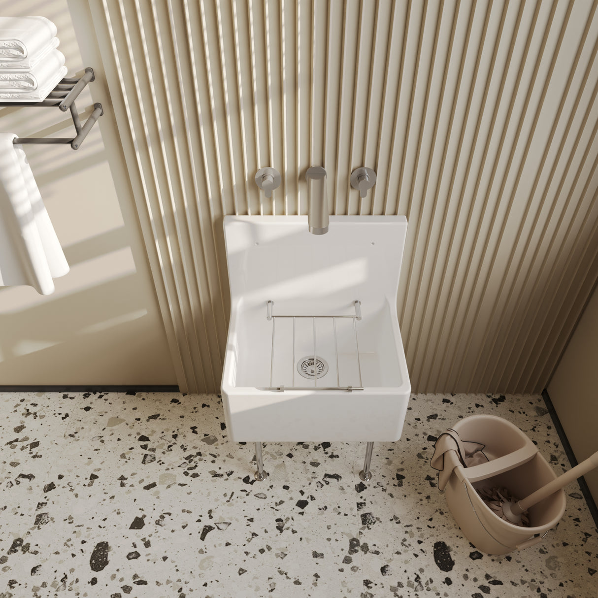 Single Bowl Fireclay Ceramic Cleaner Sink w.Grid - Multiple Sizes and Accessories