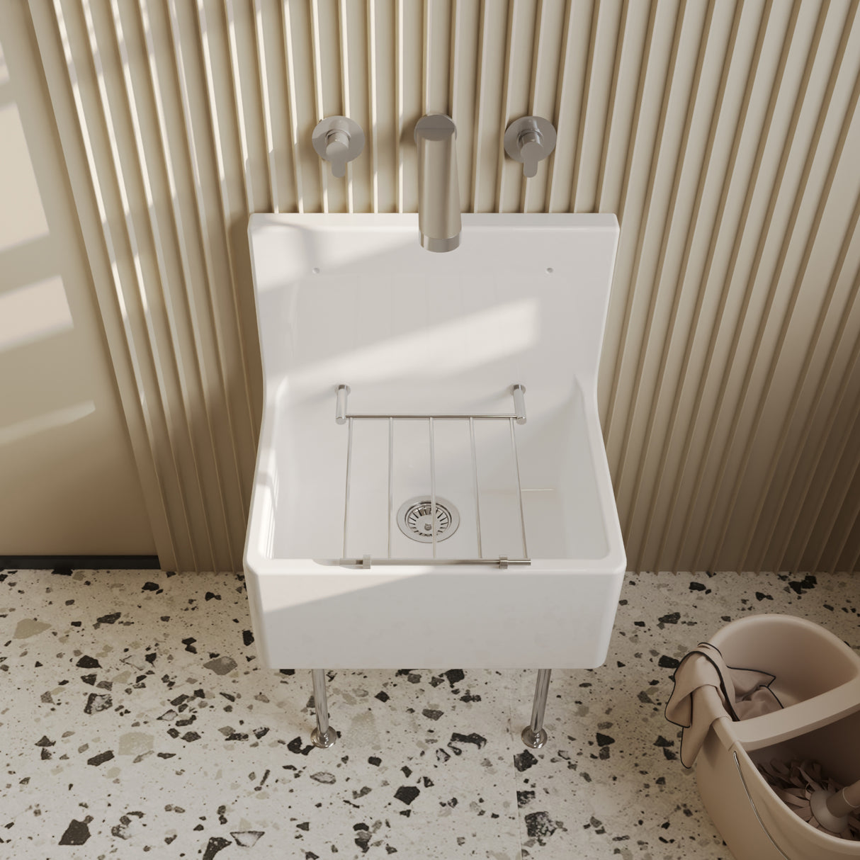 Single Bowl Fireclay Ceramic Cleaner Sink w.Grid - Multiple Sizes and Accessories