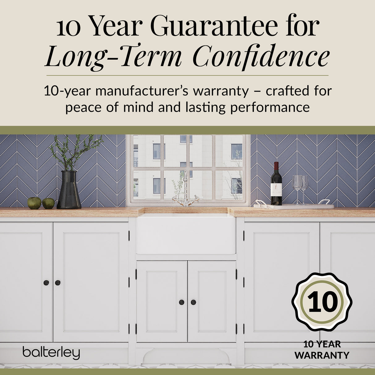 Single Bowl Fireclay Ceramic Butler Kitchen Sink Bundle with Classic Tap & Waste