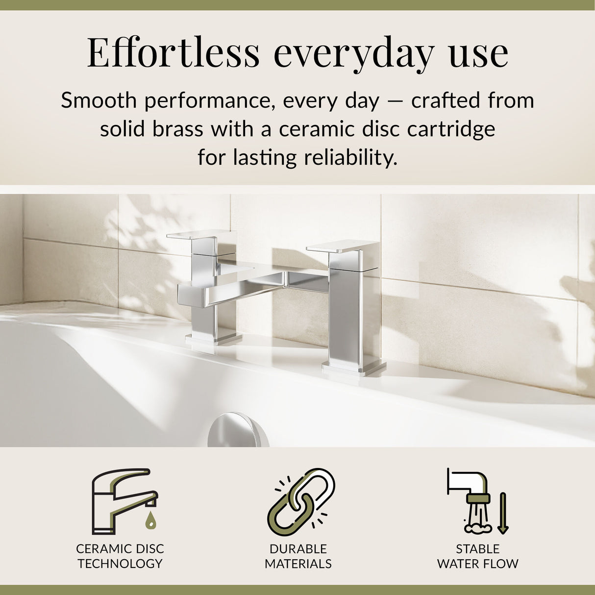 Square Dual Lever Deck Mounted Bath Filler Tap - Choice of Finish