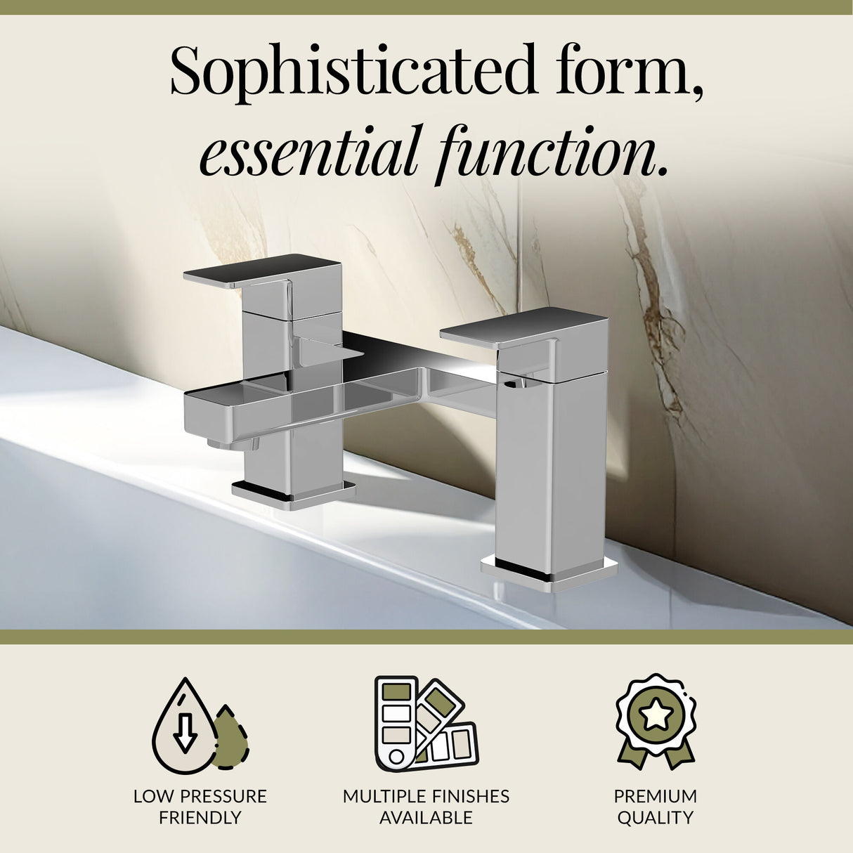 Square Dual Lever Deck Mounted Bath Filler Tap - Choice of Finish