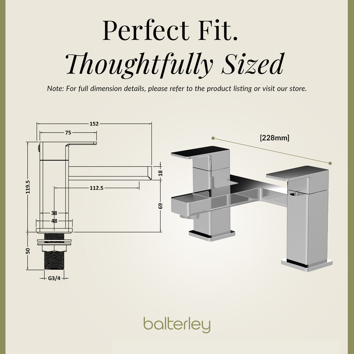 Square Dual Lever Deck Mounted Bath Filler Tap - Choice of Finish