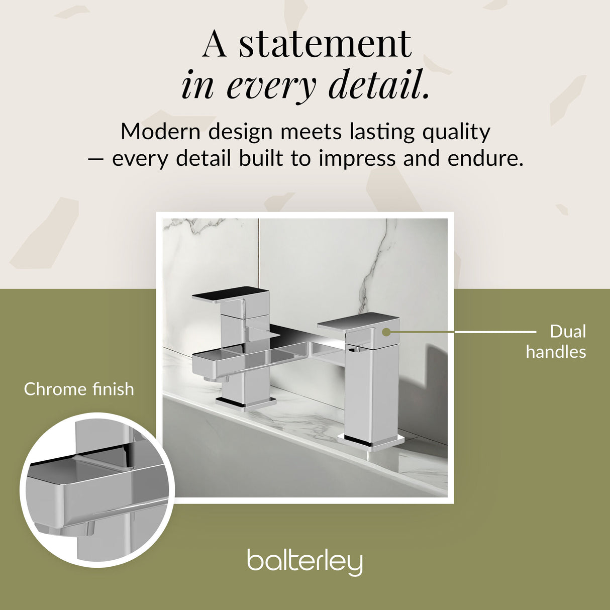 Square Dual Lever Deck Mounted Bath Filler Tap - Choice of Finish