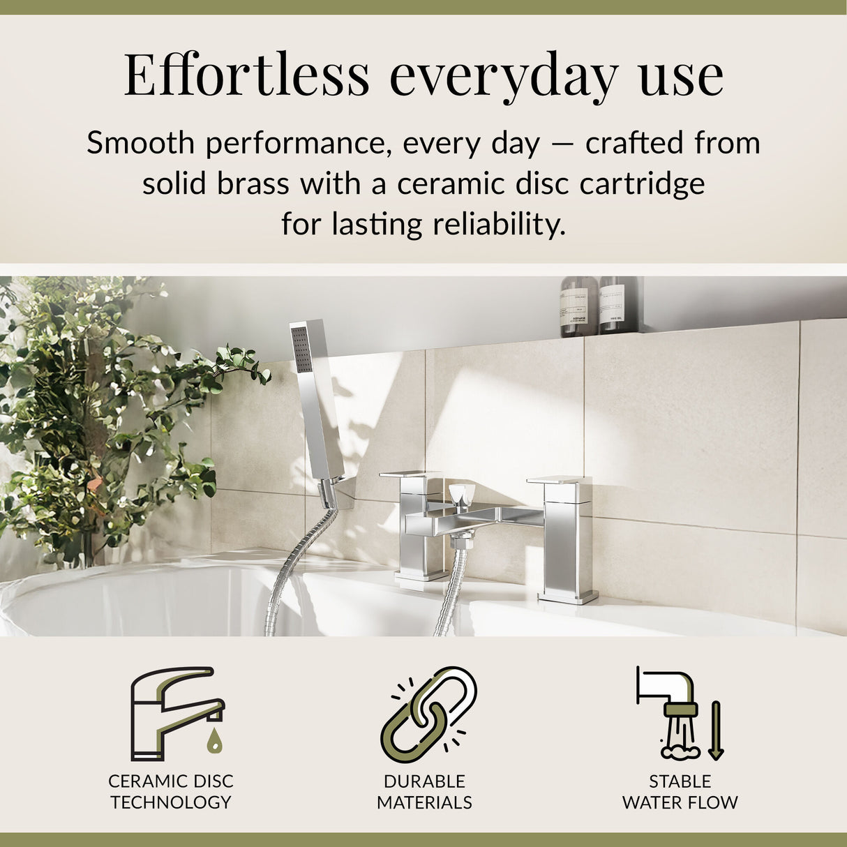 Square Deck Mounted Dual Lever Bath Shower Mixer Tap with Kit - Choice of Finish