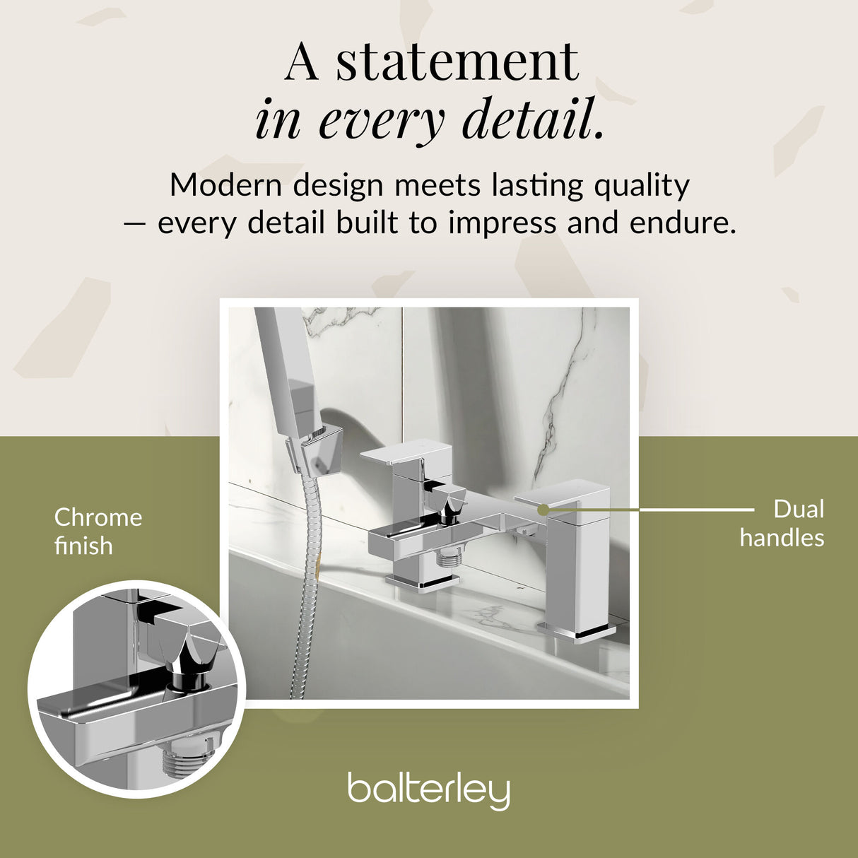 Square Deck Mounted Dual Lever Bath Shower Mixer Tap with Kit - Choice of Finish