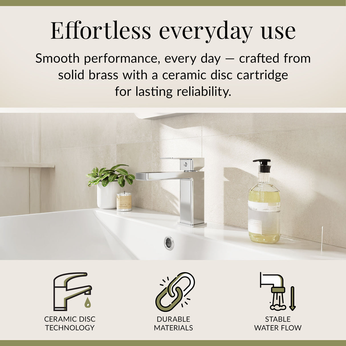 Square Mono Basin Mixer Bathroom Sink Tap with Push Button Waste