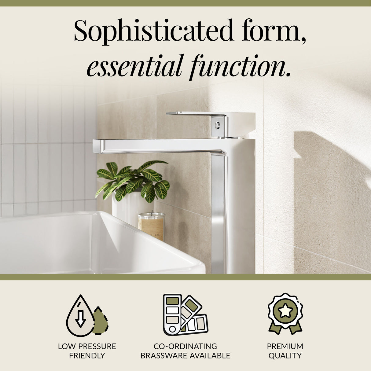 Square Tall High Rise Mono Basin Mixer Tap - Choice of Finish