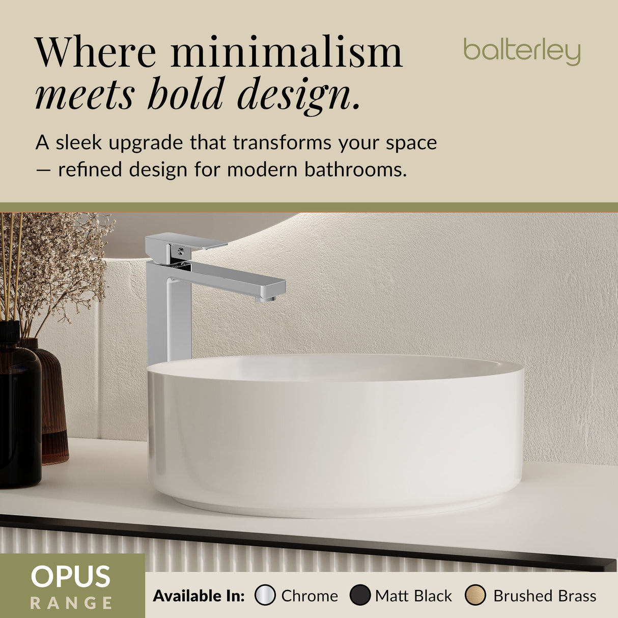 Square Tall High Rise Mono Basin Mixer Tap - Choice of Finish