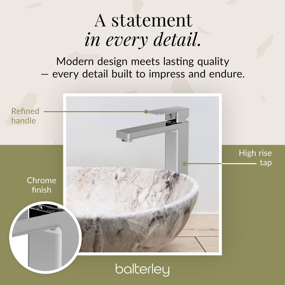 Square Tall High Rise Mono Basin Mixer Tap - Choice of Finish