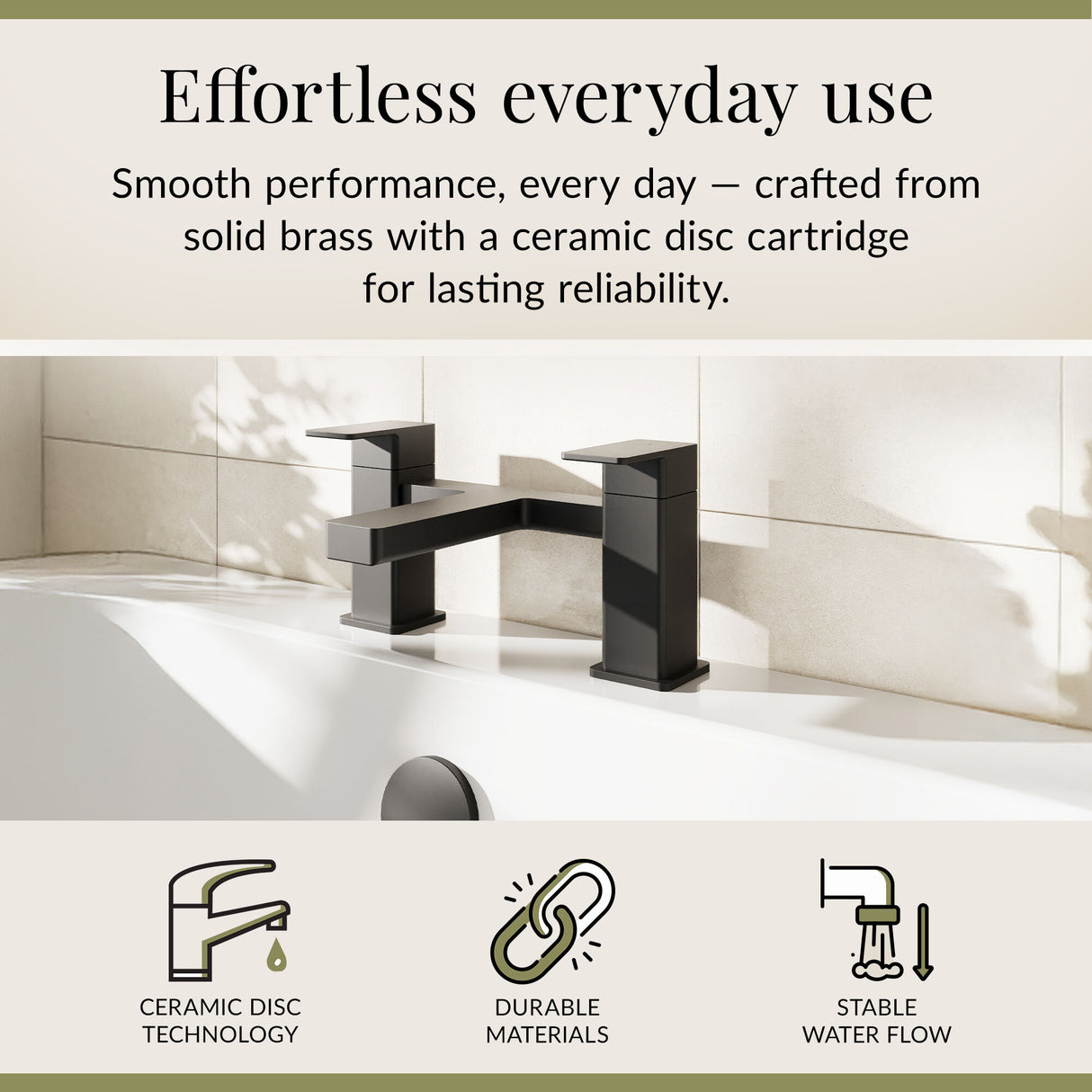 Square Dual Lever Deck Mounted Bath Filler Tap - Choice of Finish