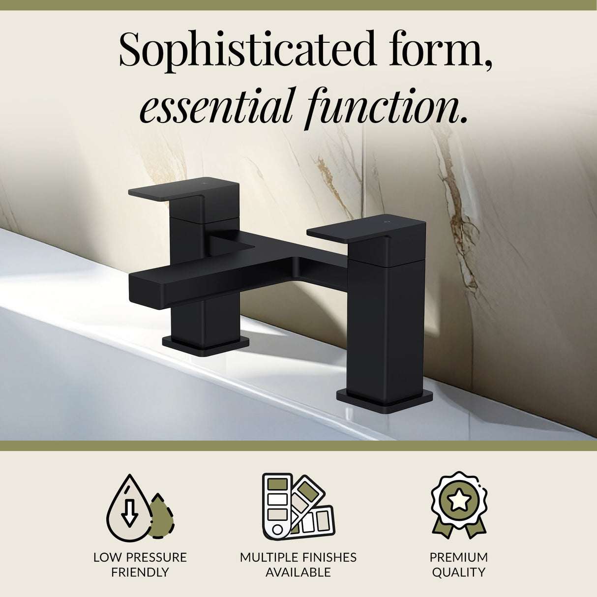 Square Dual Lever Deck Mounted Bath Filler Tap - Choice of Finish