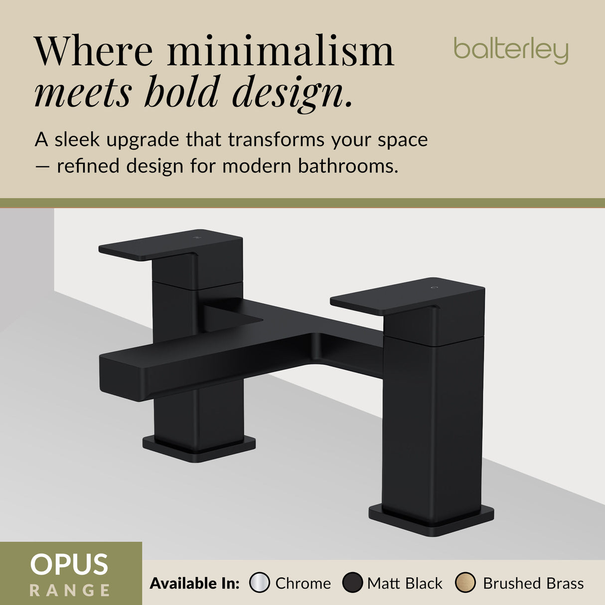 Square Dual Lever Deck Mounted Bath Filler Tap - Choice of Finish