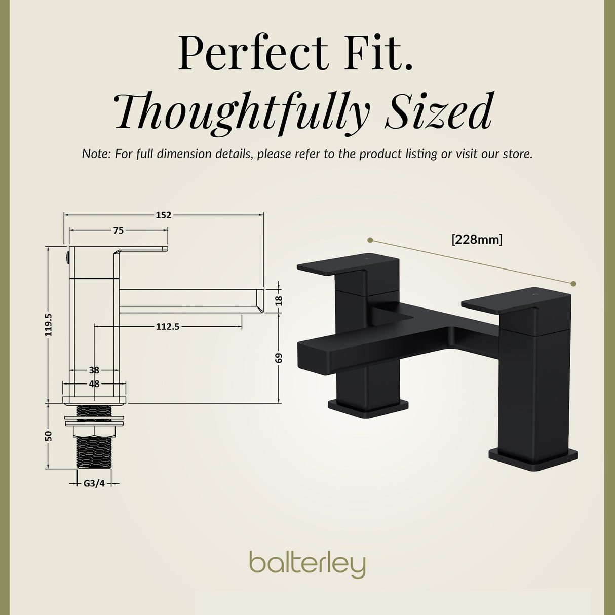 Square Dual Lever Deck Mounted Bath Filler Tap - Choice of Finish