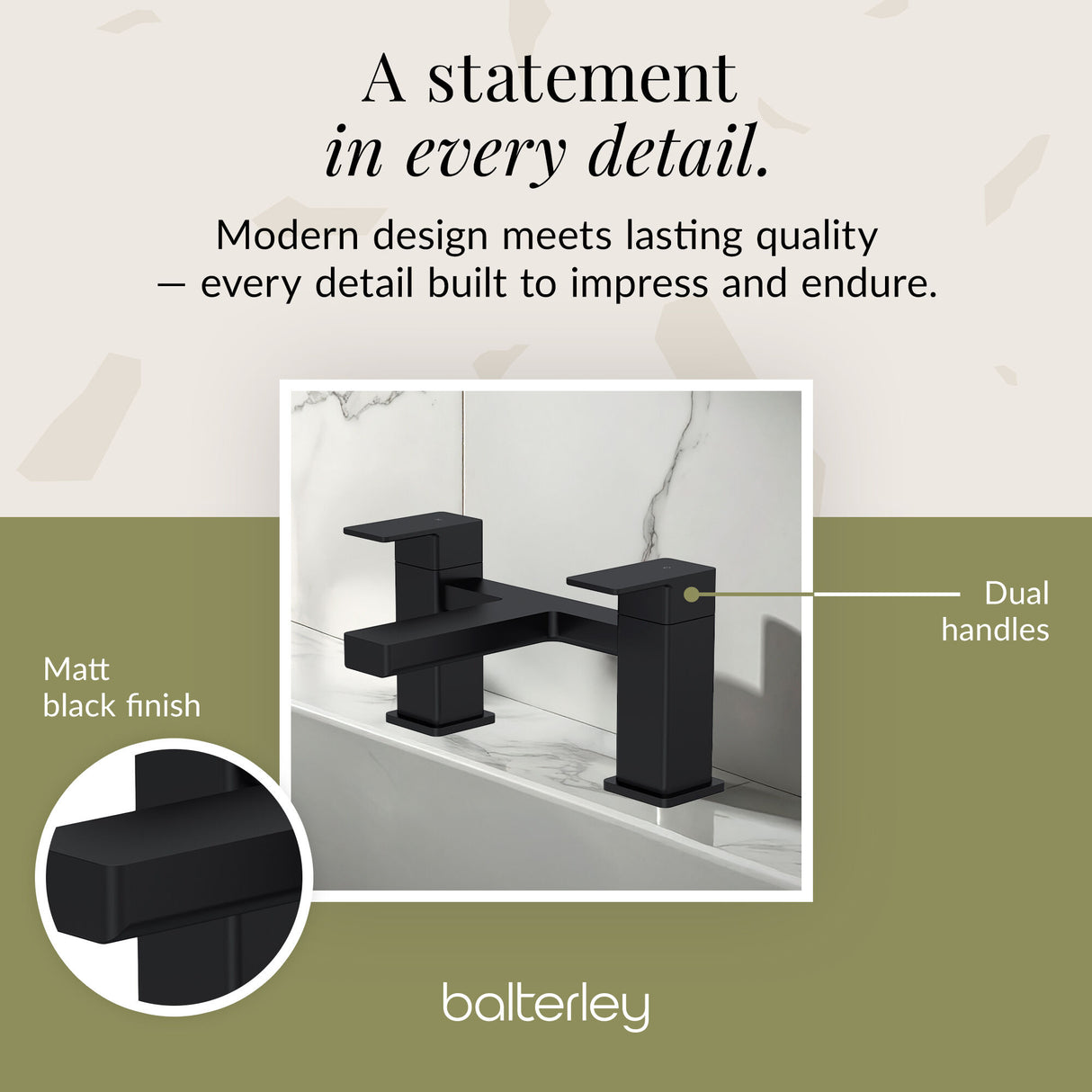 Square Dual Lever Deck Mounted Bath Filler Tap - Choice of Finish