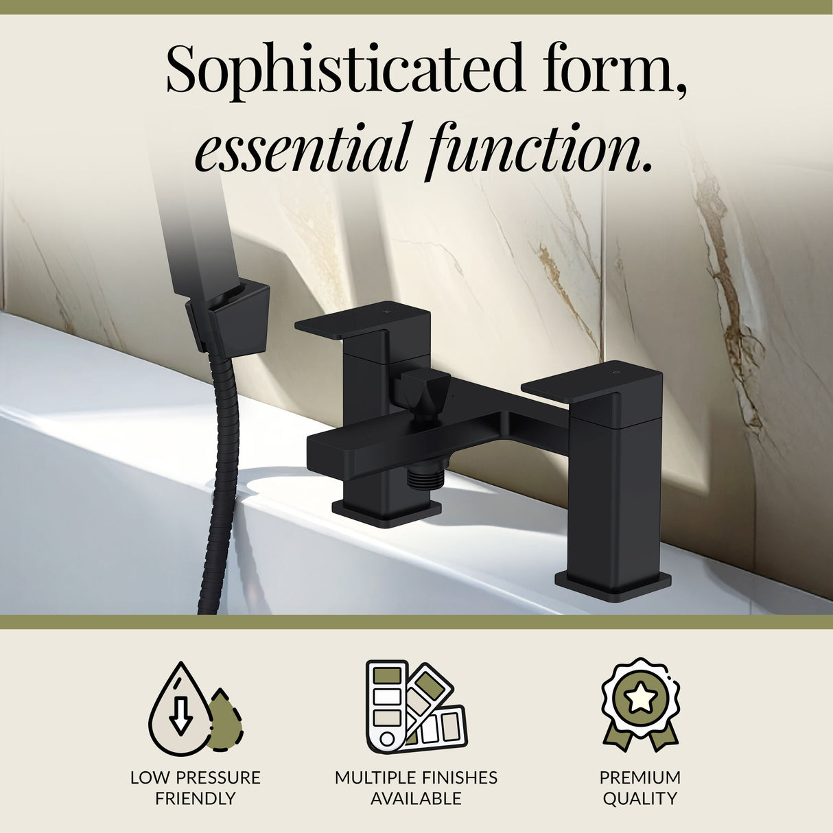 Square Deck Mounted Dual Lever Bath Shower Mixer Tap with Kit - Choice of Finish