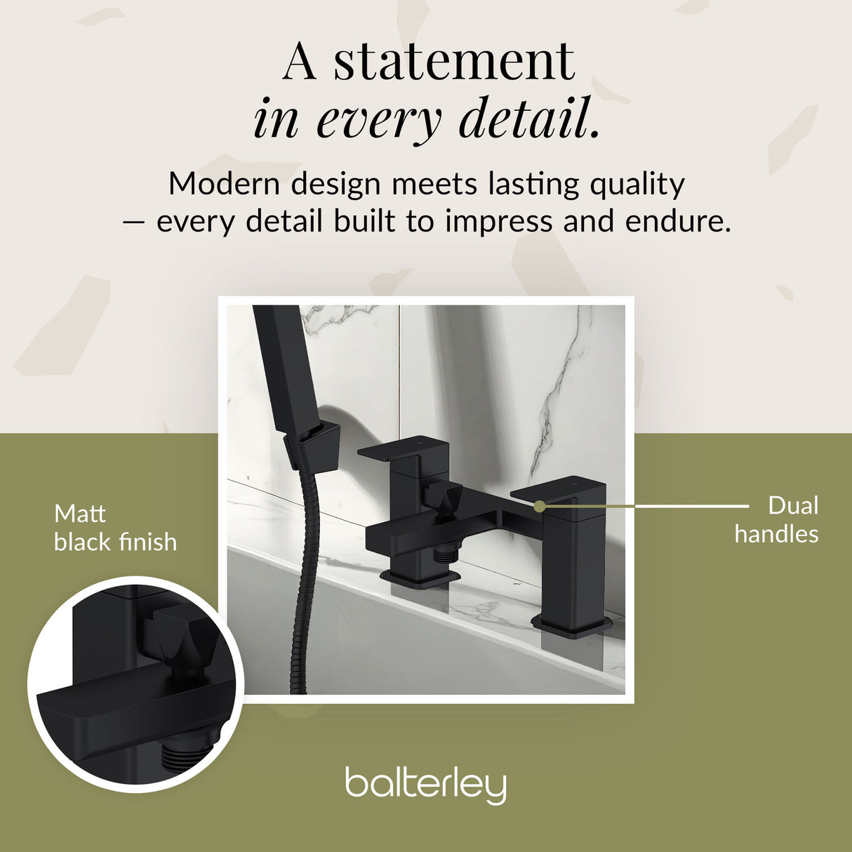 Square Deck Mounted Dual Lever Bath Shower Mixer Tap with Kit - Choice of Finish