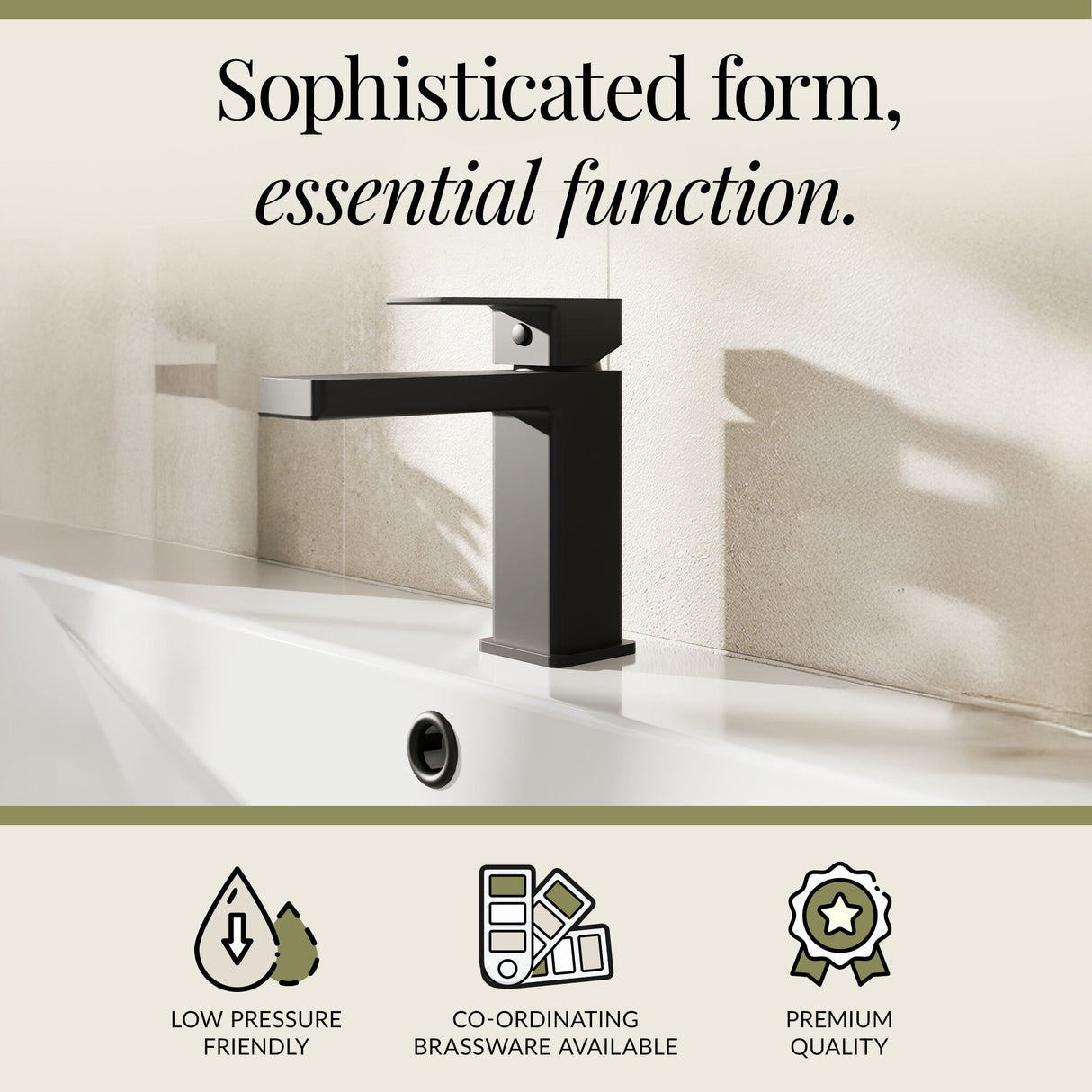 Square Mono Basin Mixer Bathroom Sink Tap with Push Button Waste