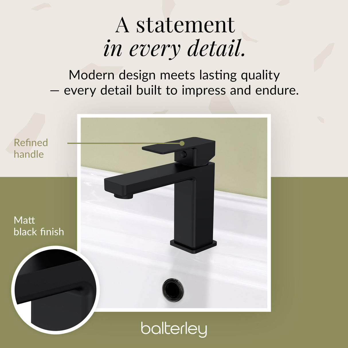 Square Mono Basin Mixer Bathroom Sink Tap with Push Button Waste