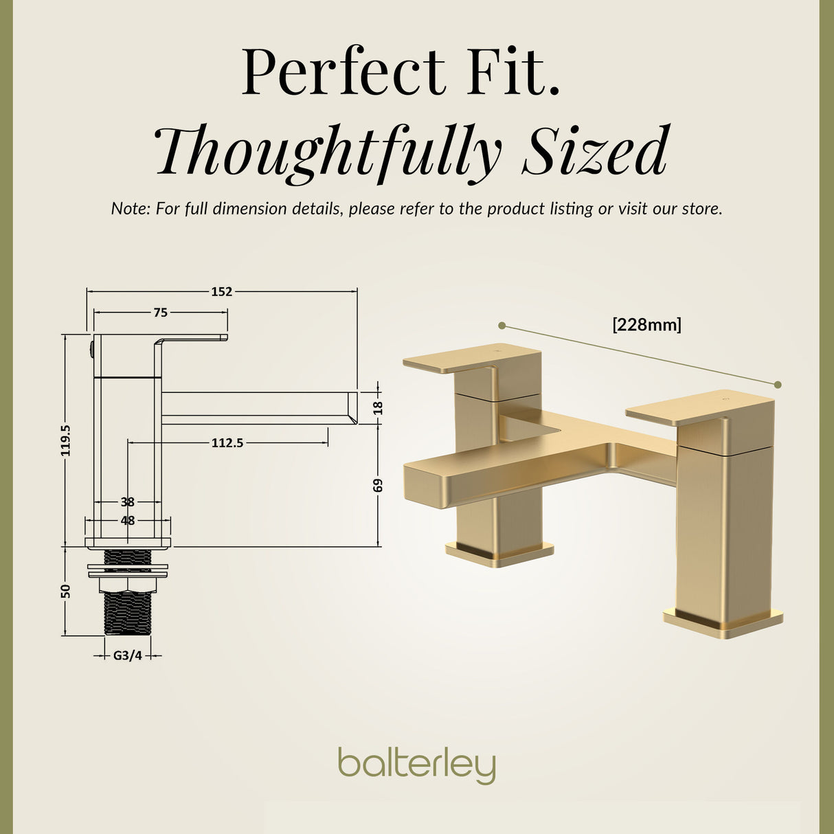 Square Dual Lever Deck Mounted Bath Filler Tap - Choice of Finish