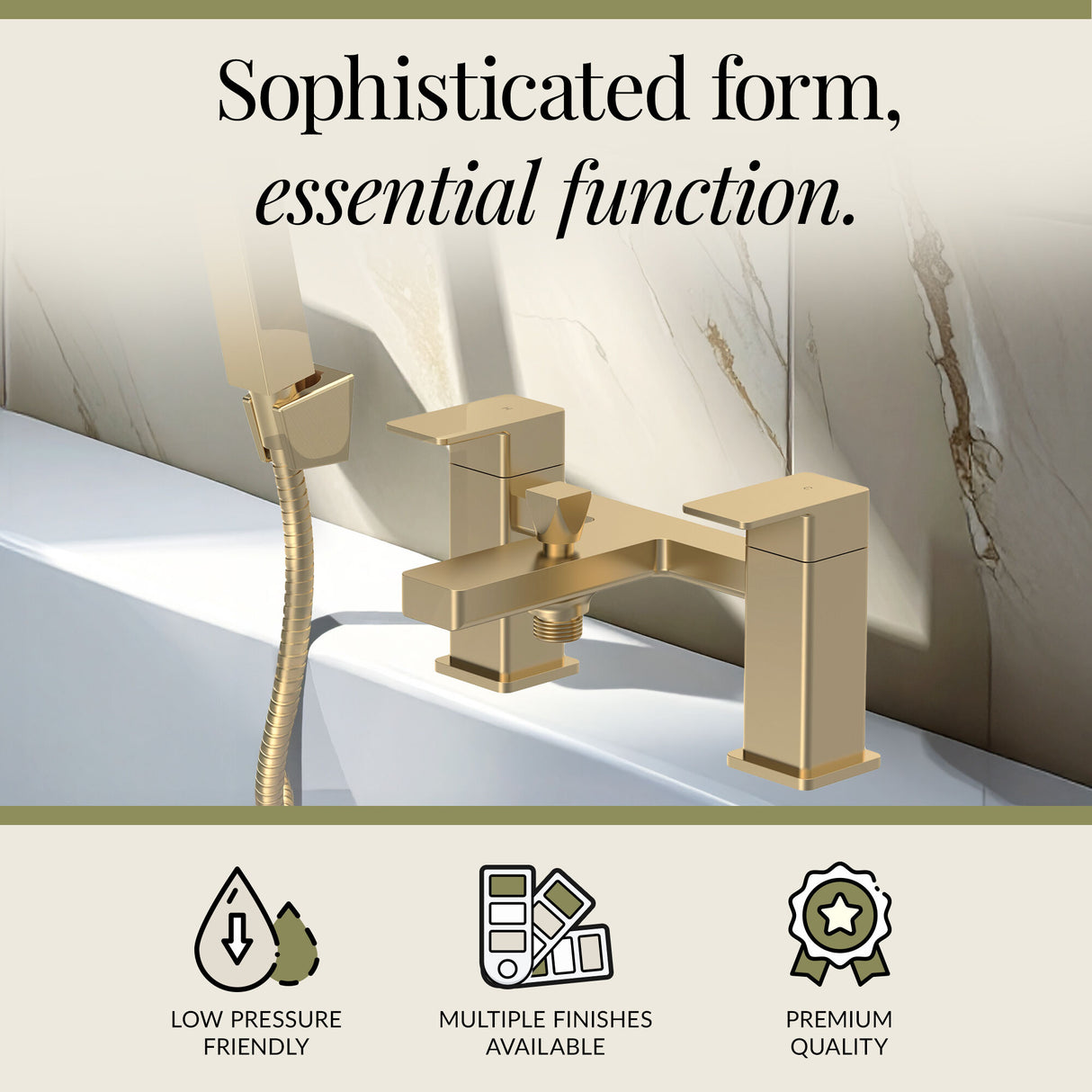 Square Deck Mounted Dual Lever Bath Shower Mixer Tap with Kit - Choice of Finish