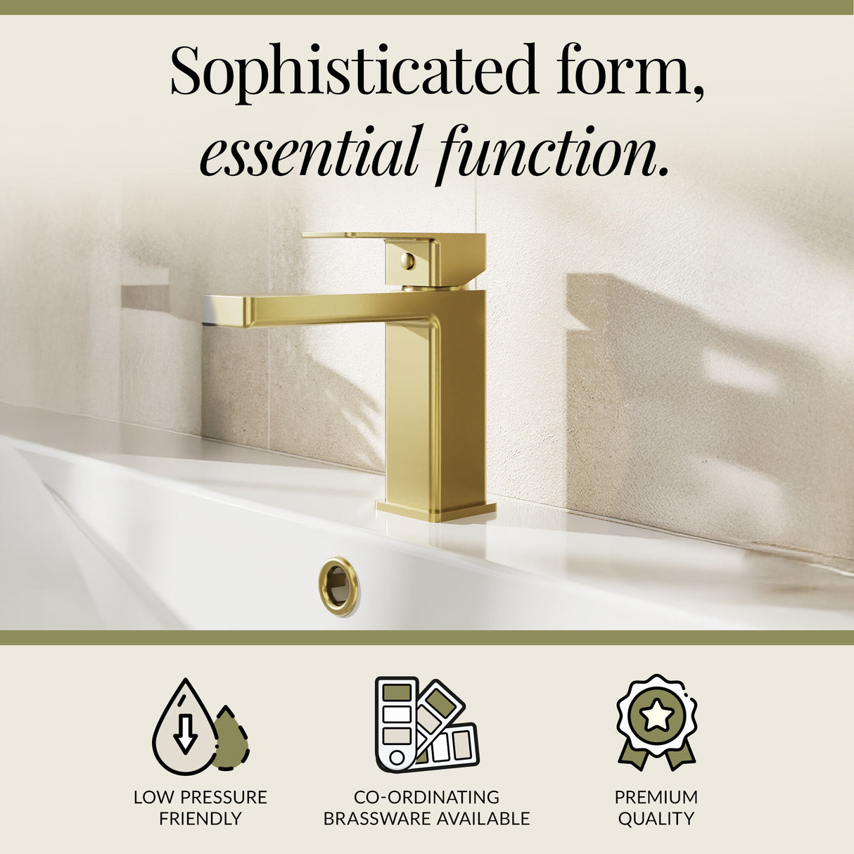 Square Mono Basin Mixer Bathroom Sink Tap with Push Button Waste