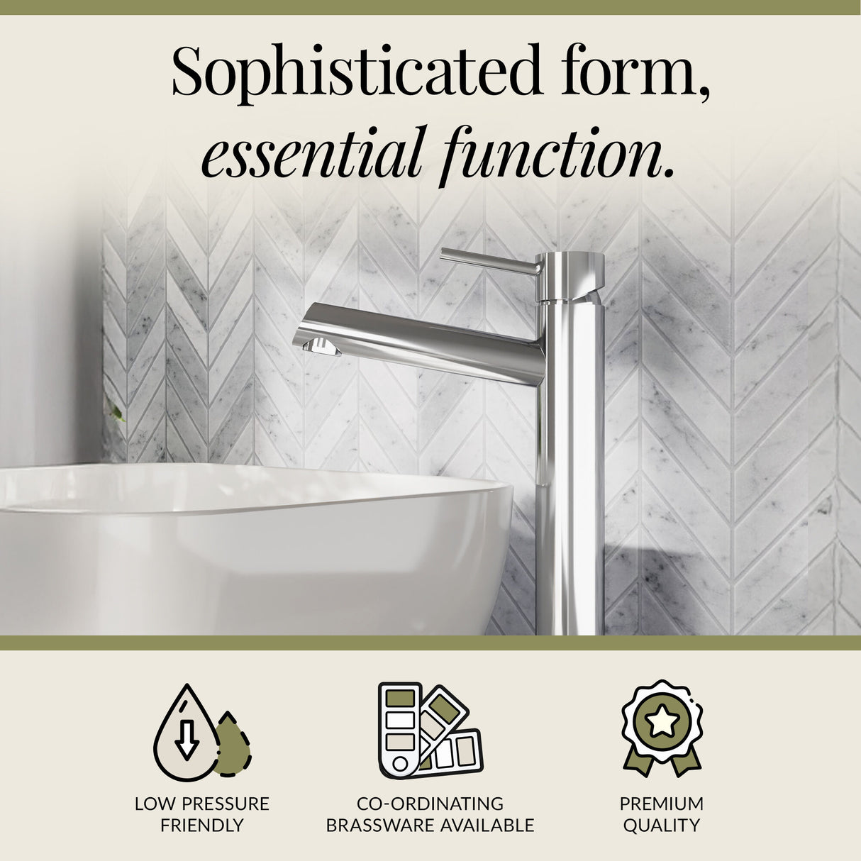 Minimalist Round Tall Mono Basin Mixer Tap - Choice of Finish