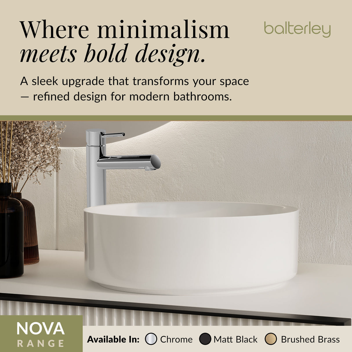 Minimalist Round Tall Mono Basin Mixer Tap - Choice of Finish