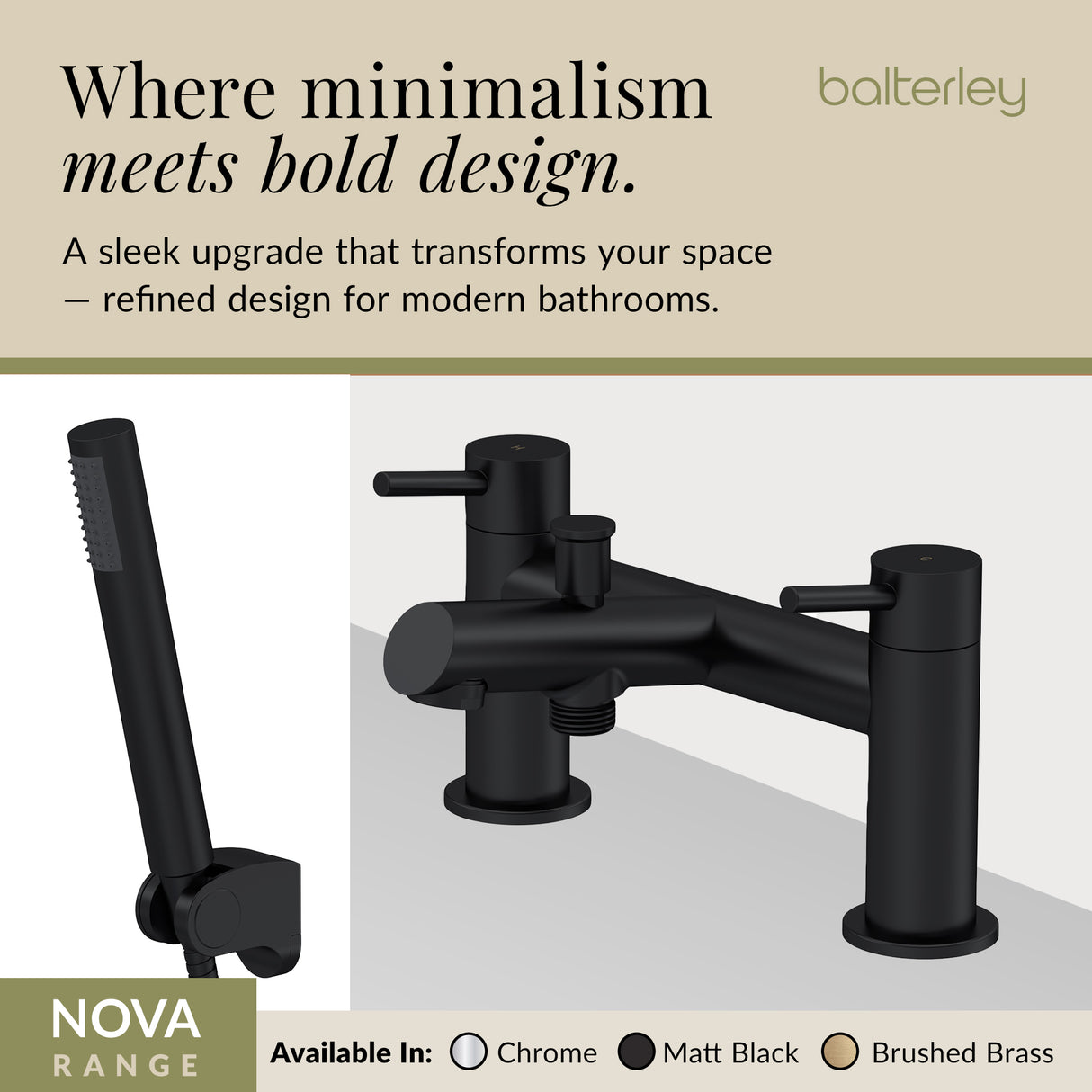 Round Minimalist Bath Shower Mixer Tap with Shower Kit - Choice of Finish