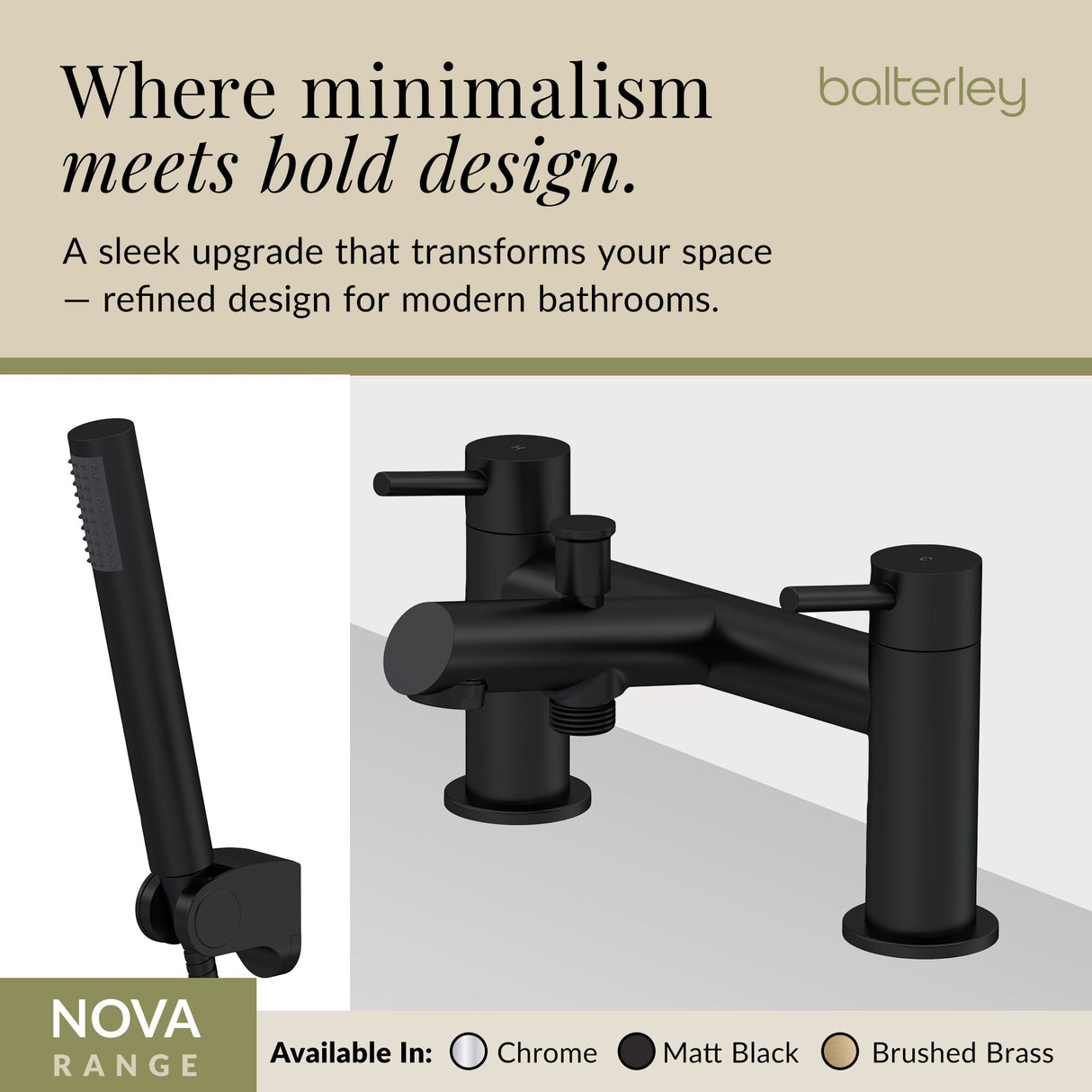 Round Minimalist Bath Shower Mixer Tap with Shower Kit - Choice of Finish