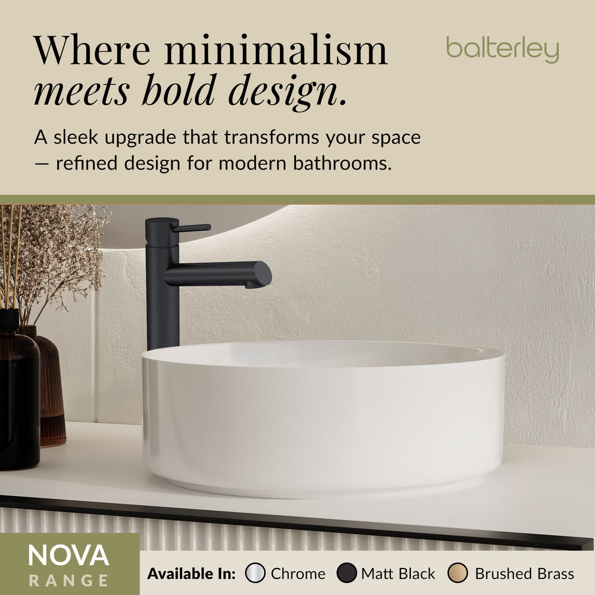 Minimalist Round Tall Mono Basin Mixer Tap - Choice of Finish