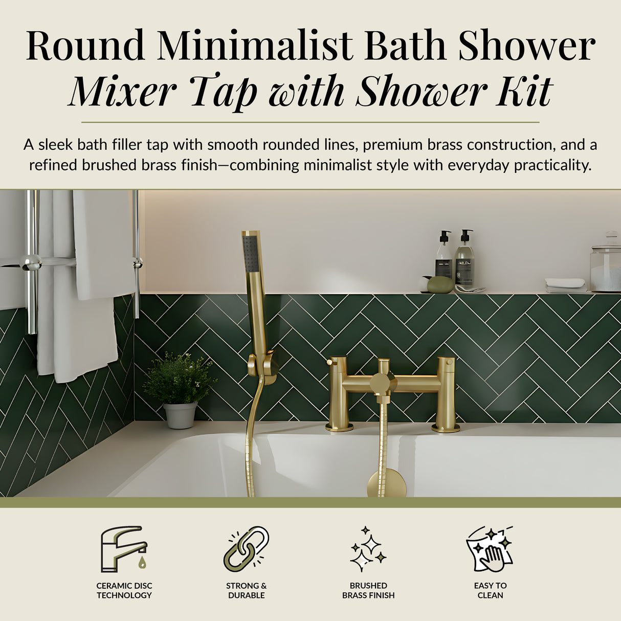 Round Minimalist Bath Shower Mixer Tap with Shower Kit - Choice of Finish