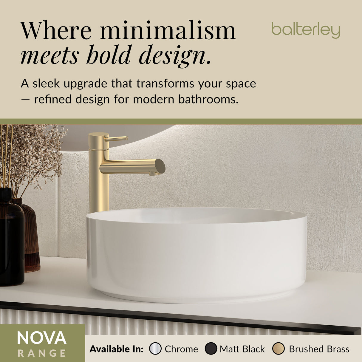 Minimalist Round Tall Mono Basin Mixer Tap - Choice of Finish