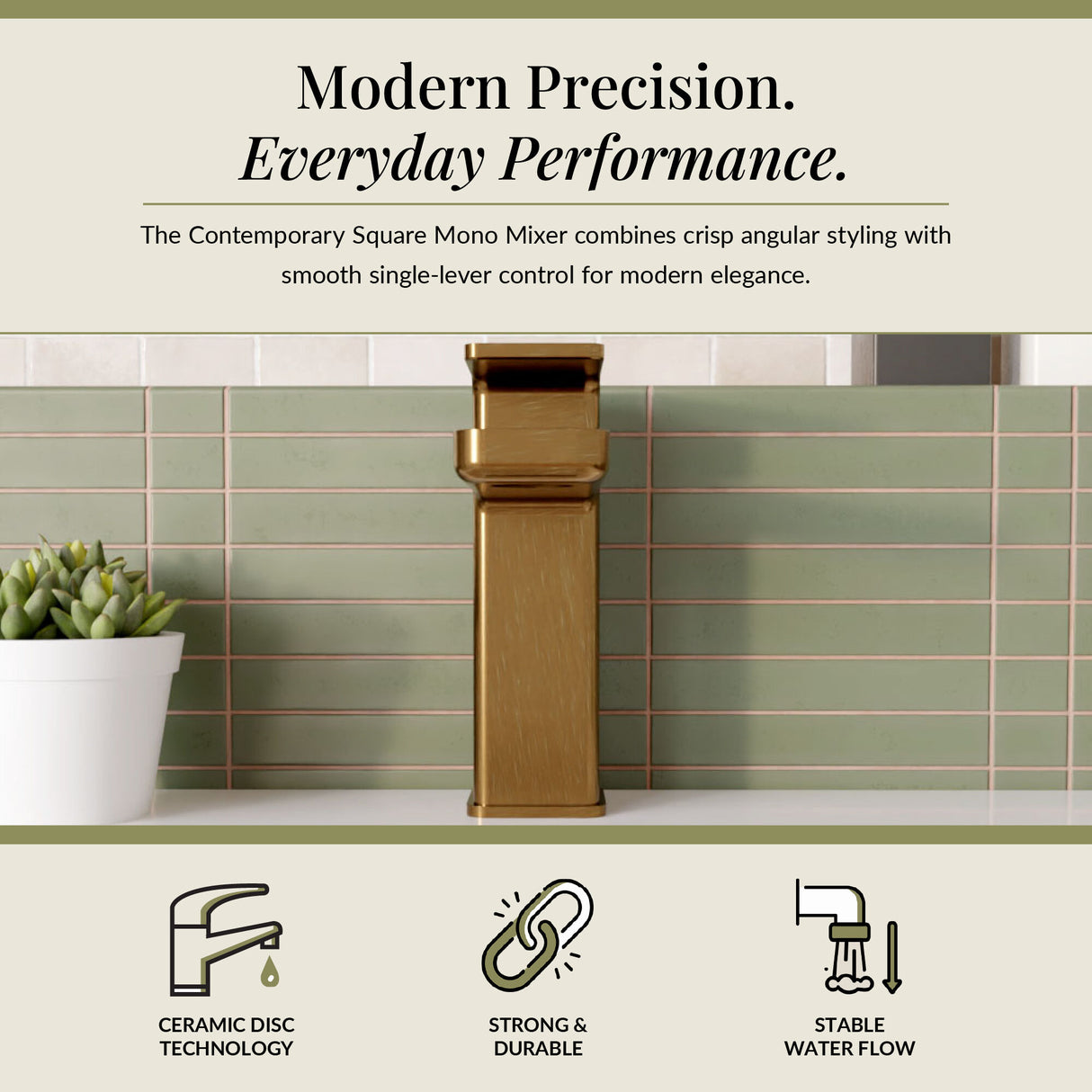 Square Mono Basin Mixer Tap with Push Button Waste – Choice of Finish