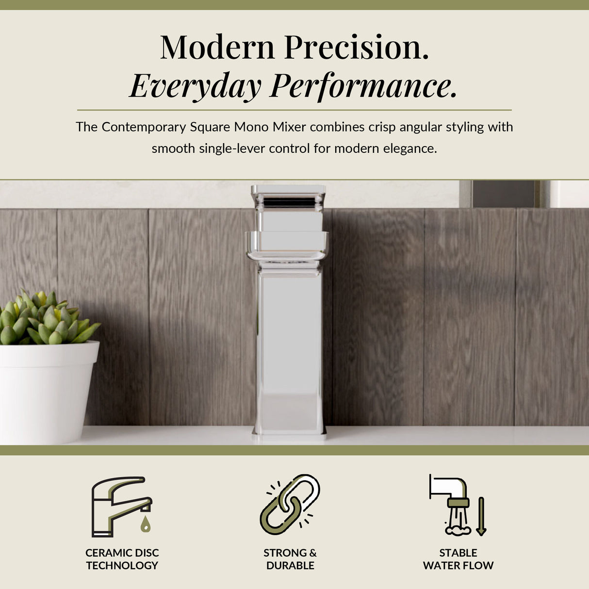 Square Mono Basin Mixer Tap with Push Button Waste – Choice of Finish