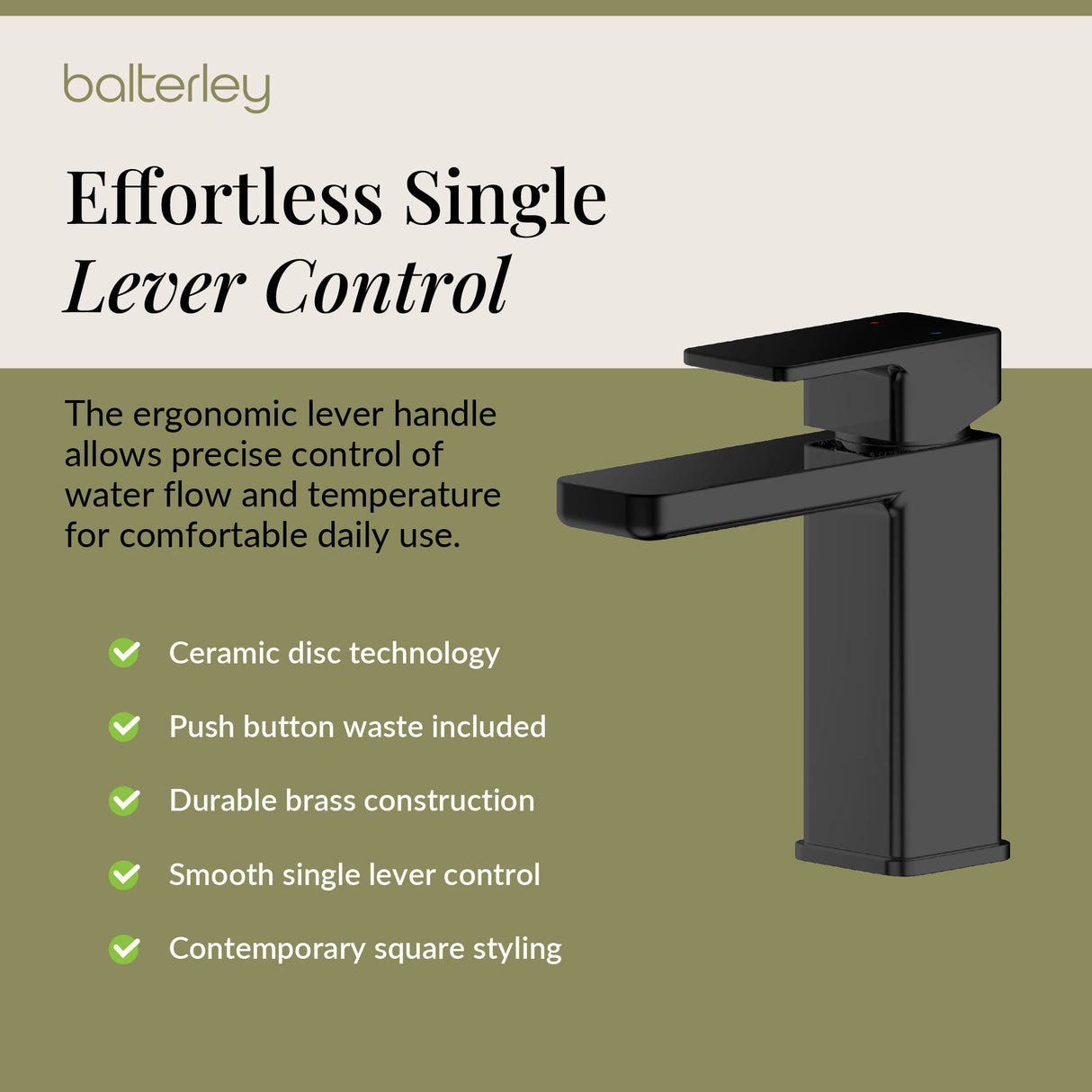 Square Mono Basin Mixer Tap with Push Button Waste – Choice of Finish