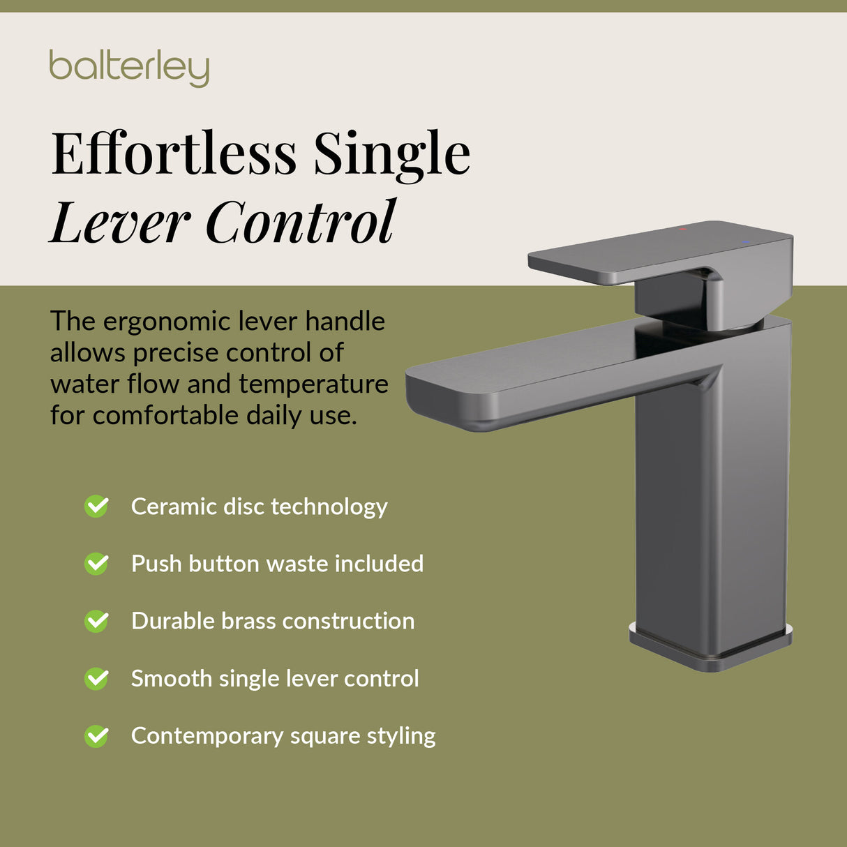 Square Mono Basin Mixer Tap with Push Button Waste – Choice of Finish