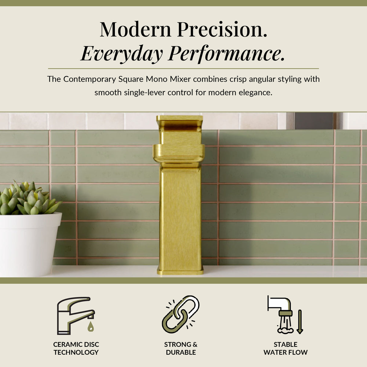 Square Mono Basin Mixer Tap with Push Button Waste – Choice of Finish