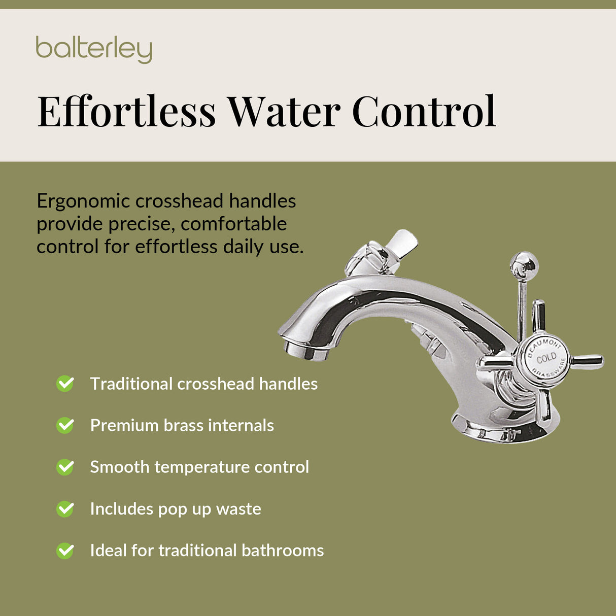 Balterley Hanchurch Traditional Mono Basin Mixer Tap - Chrome or Brushed Brass