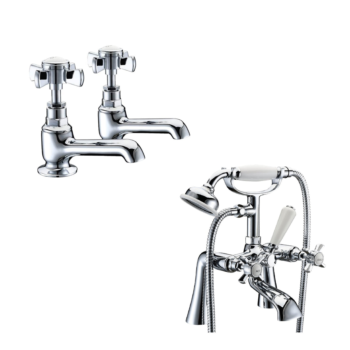 Traditional Crosshead Basin and Bath Taps - Choice of Style