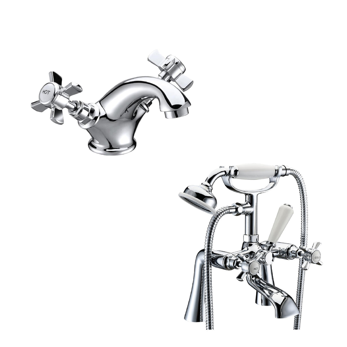 Traditional Crosshead Basin and Bath Taps - Choice of Style