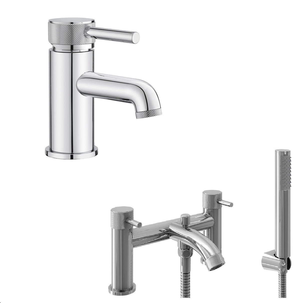 Contemporary Mono Basin Mixer Tap and Choice of Bath Filler or Bath Shower Mixer - Choice of Finish