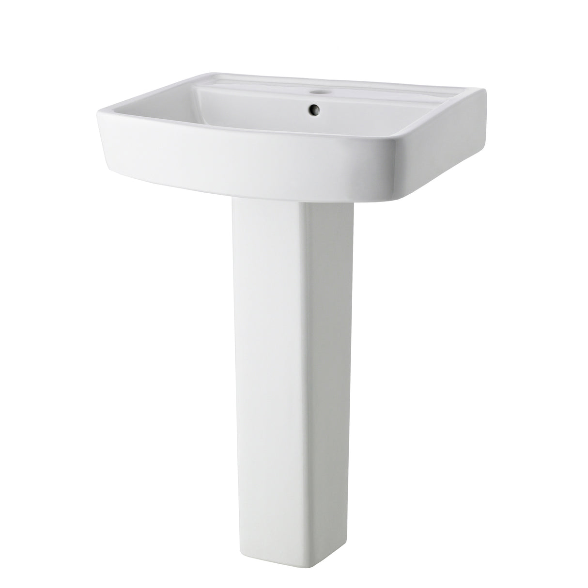Modern White Square 1 Tap Hole Bathroom Basin & Full Pedestal – Choice of Size (520mm or 600mm)