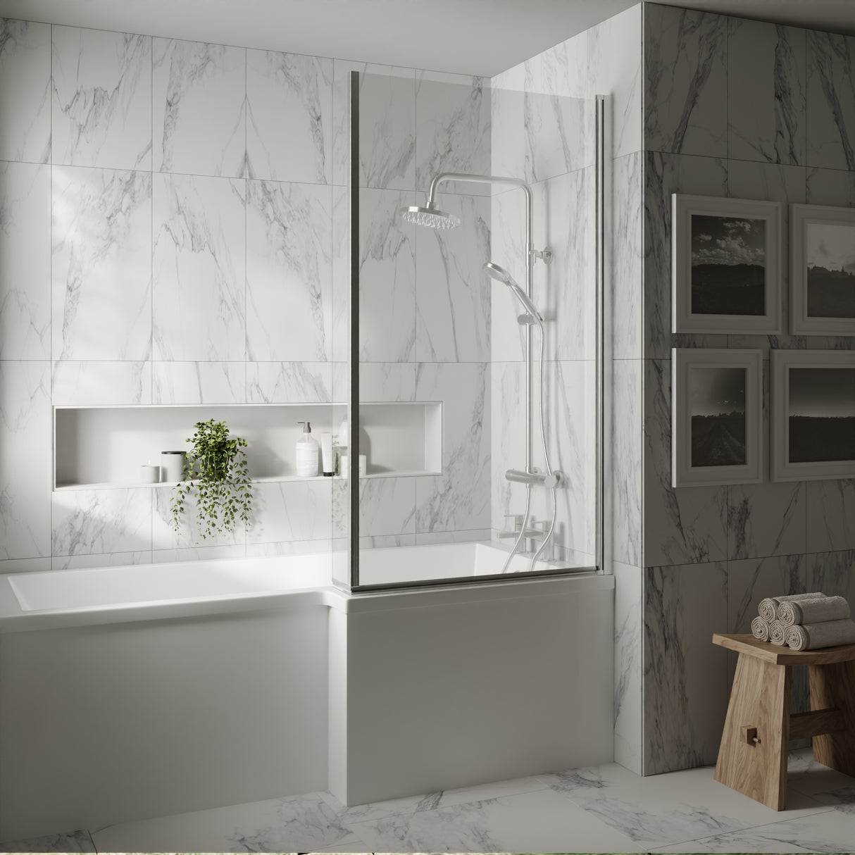 6mm Toughened Safety Glass Reversible L-Shaped Bath Screen Fixed