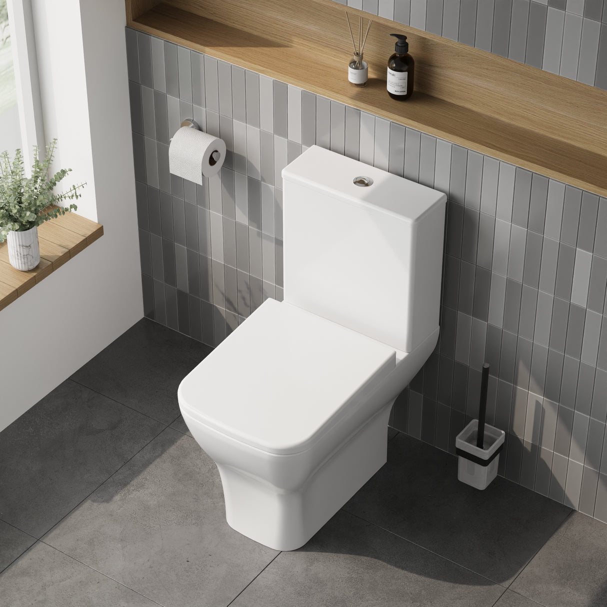 Contemporary Close-Coupled Toilet with Soft-Close Seat – White, 612mm Projection