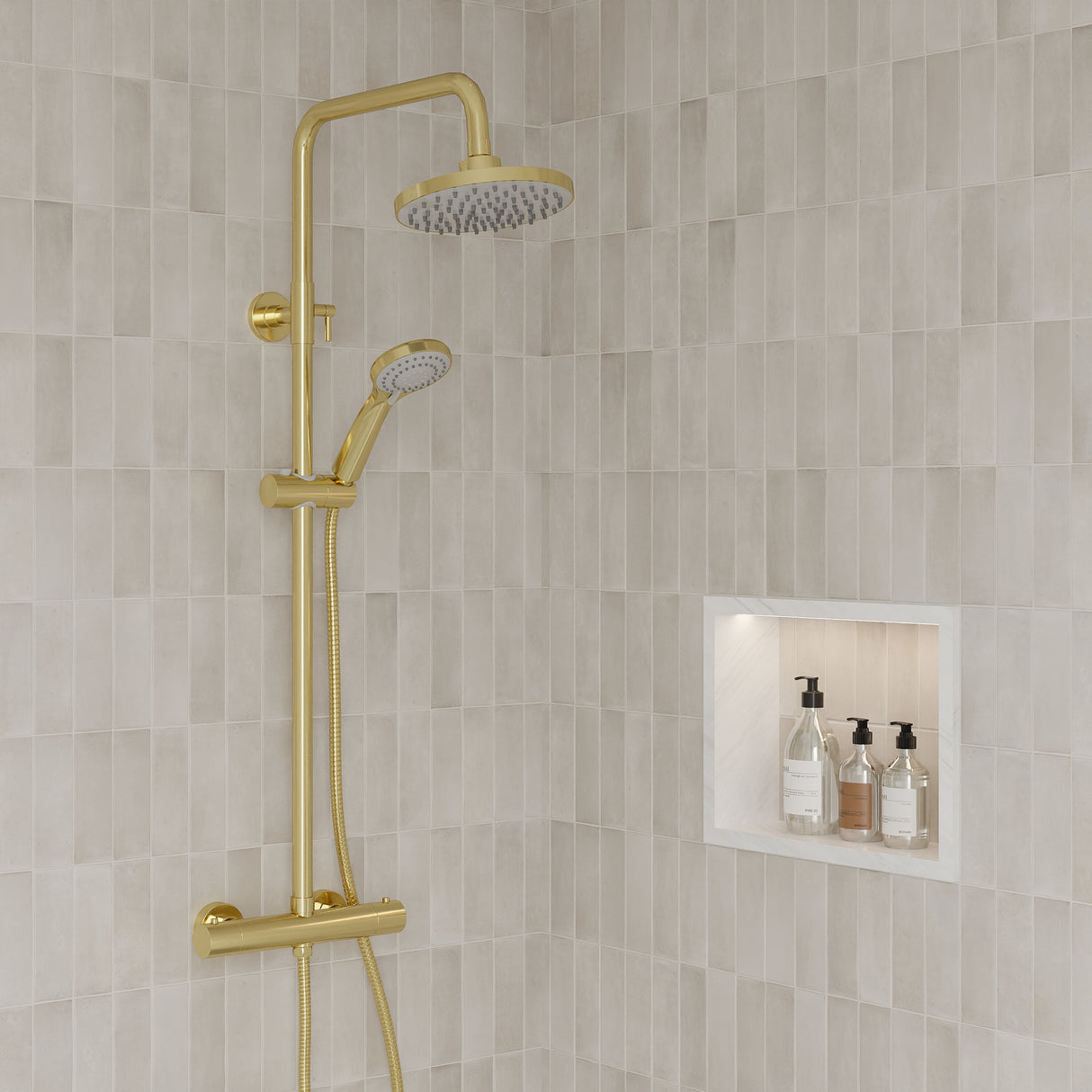 Round Thermostatic Shower Kit with Fixed Head & Adjustable Handset - Multiple Colours Available