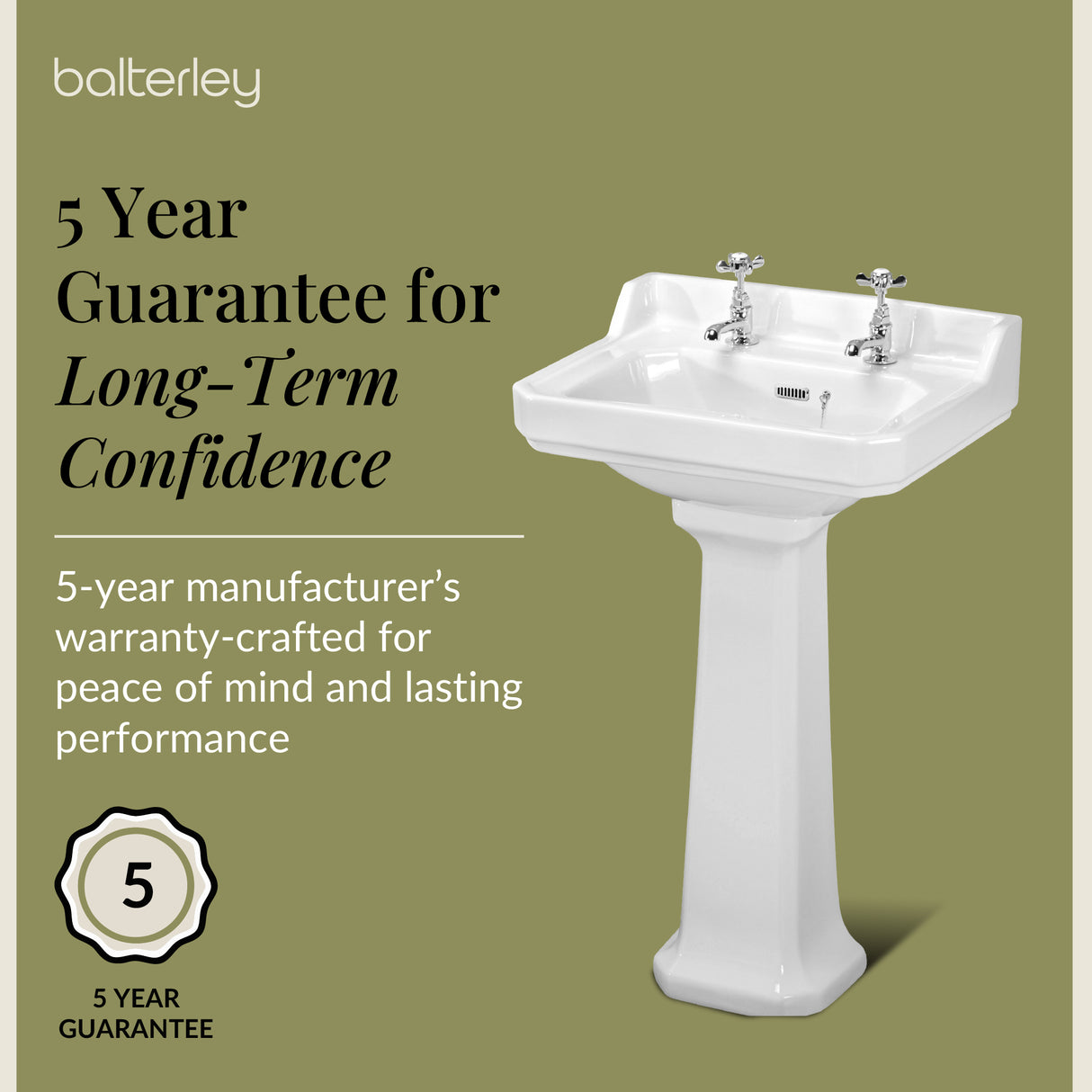 Traditional White 2 Tap Hole Bathroom Basin & Full Pedestal – 560mm