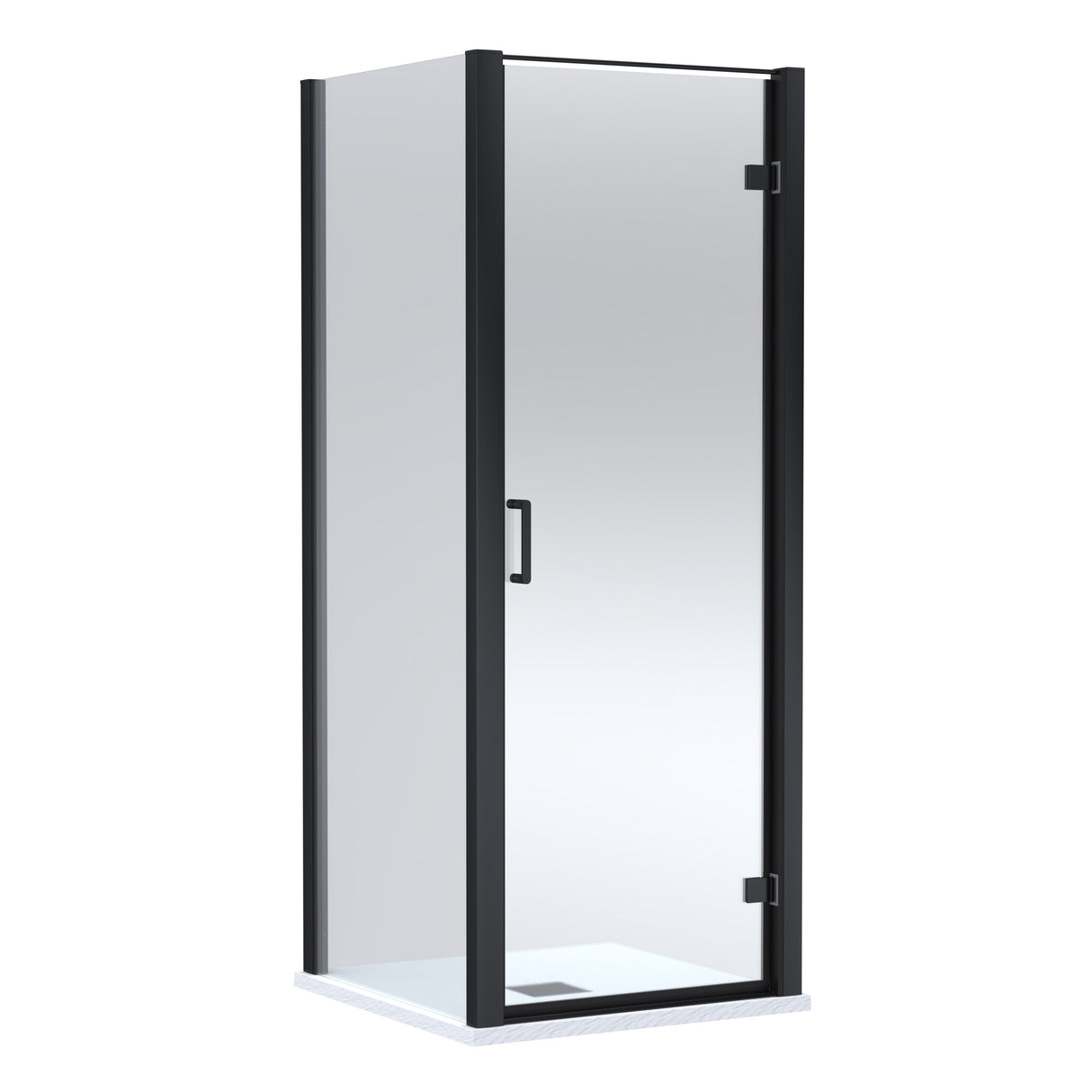 8mm Toughened Safety Glass Hinged Shower Door, Side Panel and Slimline Shower Tray - Choice of Size and Finish
