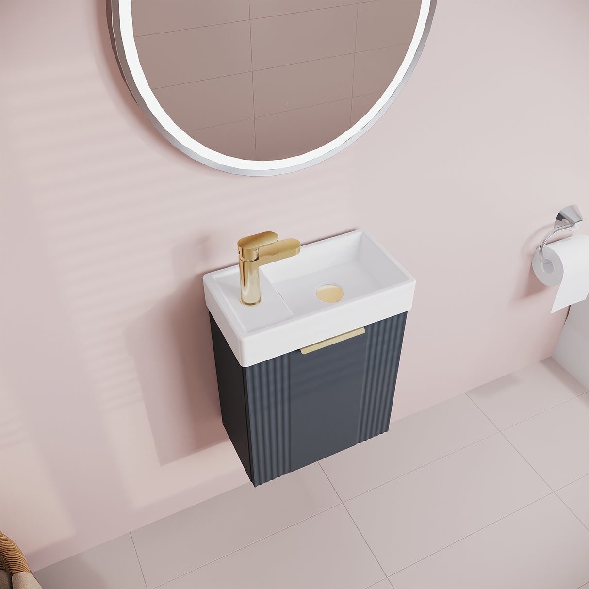 Retro Wall Hung Bathroom Cloakroom Vanity Basin Unit - Multiple Colours