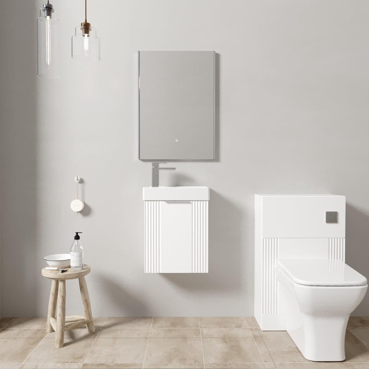 Retro Cloakroom Suite - Wall Hung Basin Unit, Toilet & Tap