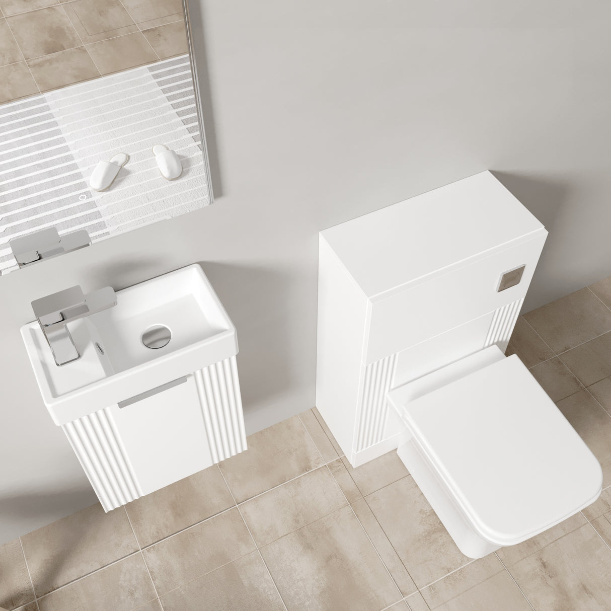 Retro Cloakroom Suite - Wall Hung Basin Unit, Toilet & Tap